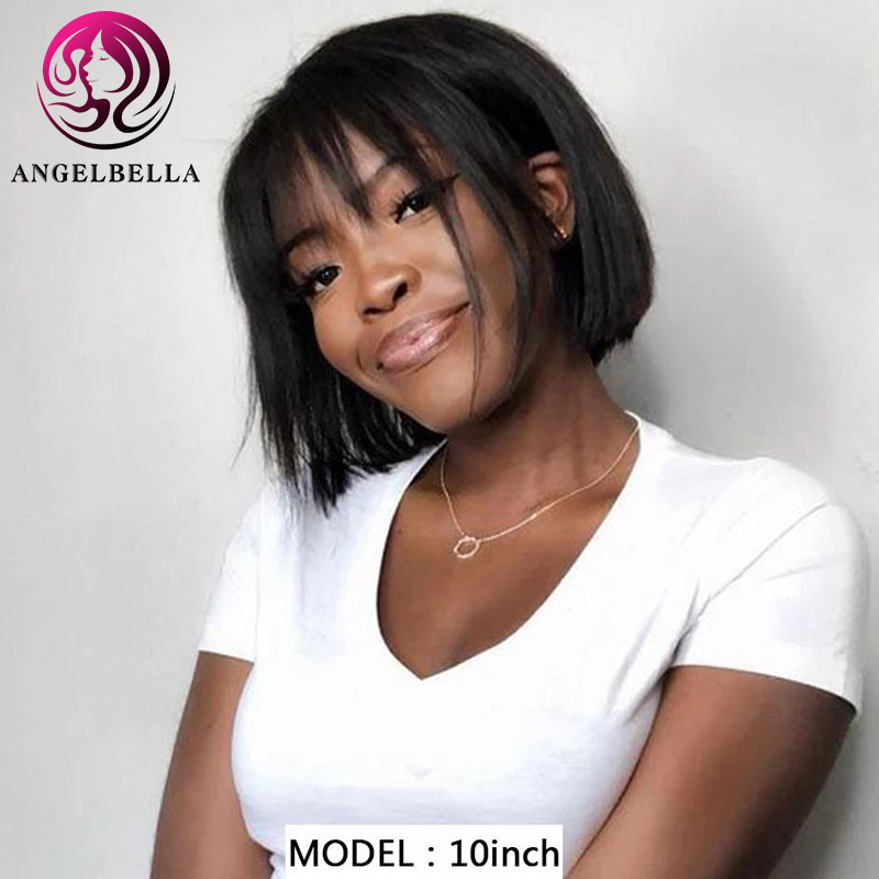 Peluca bob corta con flequillo el cabello humano directamente para mujeres negras