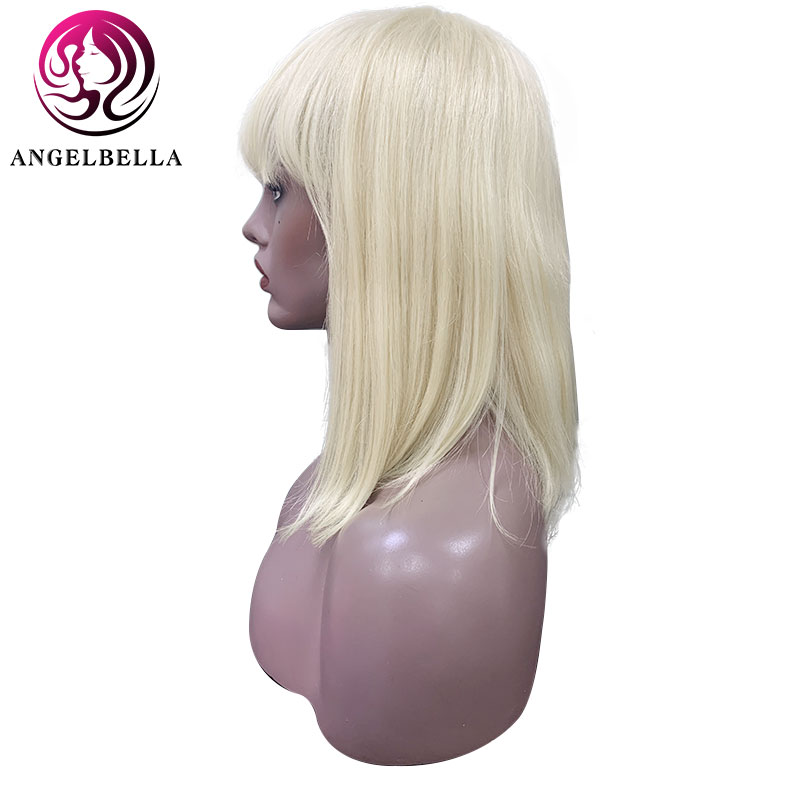 Peluca rubia corta con flequillo 14 pulgadas cabello humano liso pelucas rubias para mujeres negras 