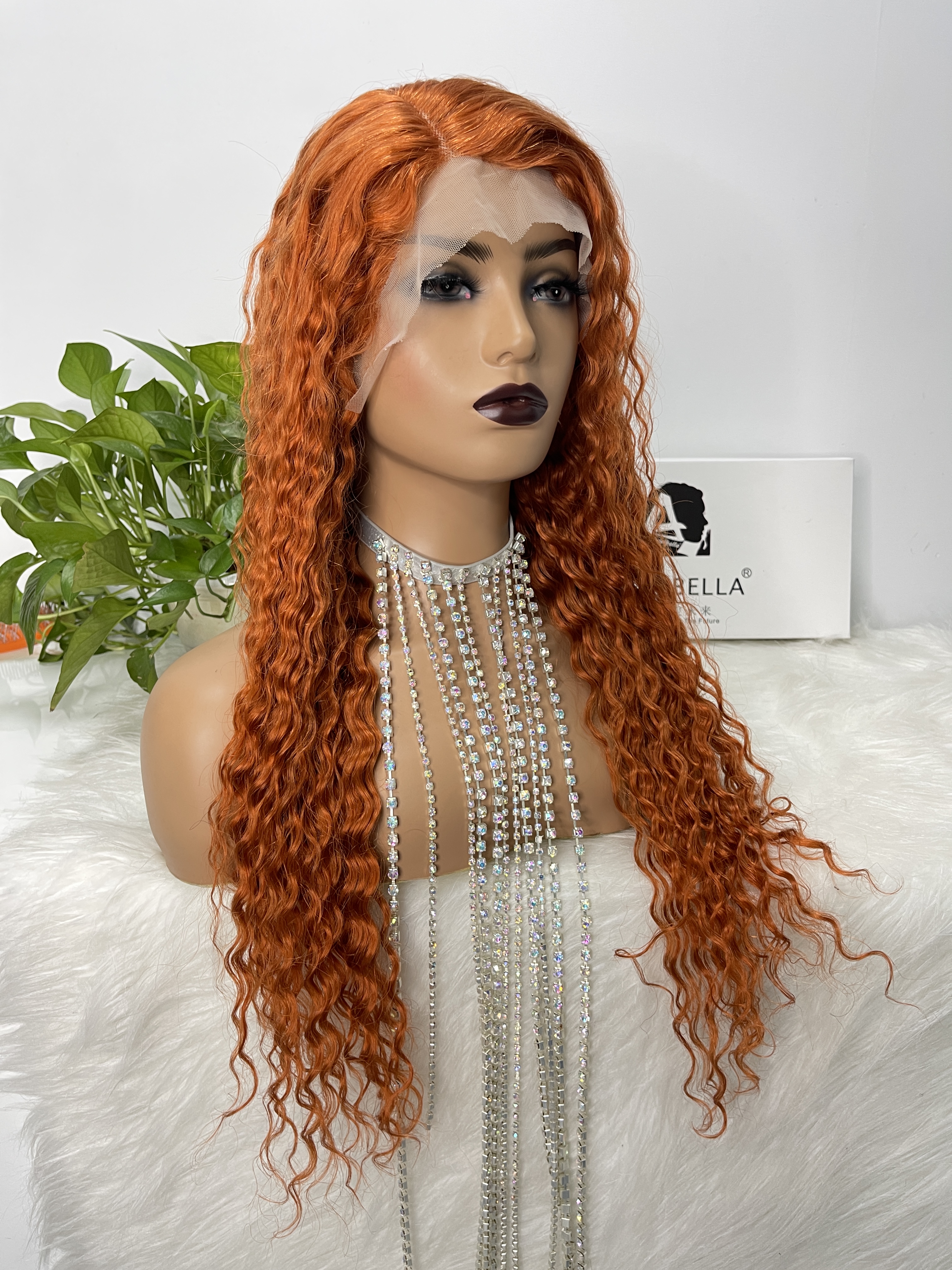 Angelbella Orange Ginger Color Lace Bird Wig 13x1x4 Middle Part Wig 150 Densidad (20 pulgadas)