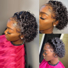 2022 PIXIE Corte de cabello rizado Peluca de encaje de cabello rizado
