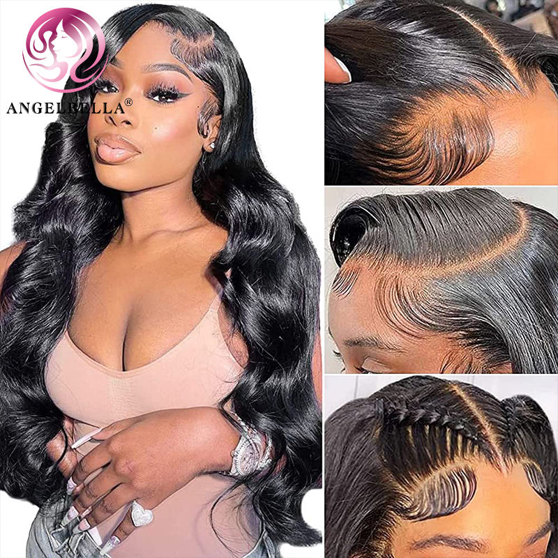 Angelbella Queen Doner Cabello virgen Brasiliano13x6 1B# Deep Wave Human Hair HD Peluces delanteros 