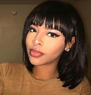 Peluca de máquina bob corta con flequillo cabello humano para mujeres negras