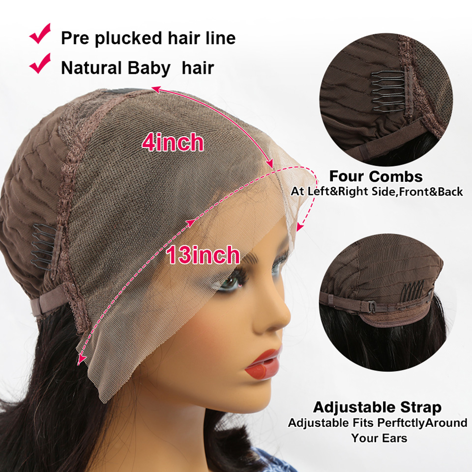 Angelbella Glory Virgin Hair 13x4 1B# recto Gueless 150% densidad brasileño virgen humano cabello hd pelucas frontales previas con cabello de bebé