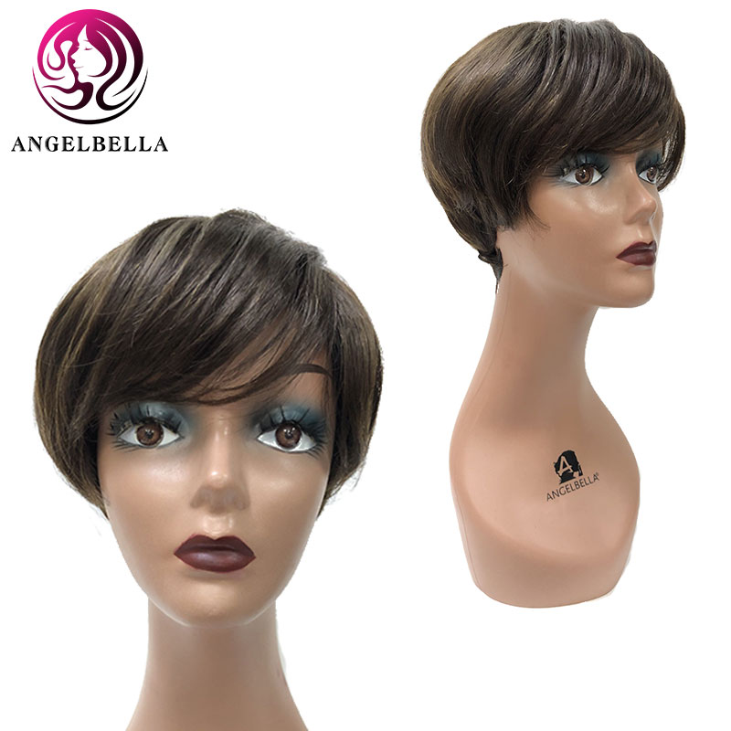 Peluca de cabello humano al por mayor para mujeres negras cabello liso barato pelucas cortas con flequillo 