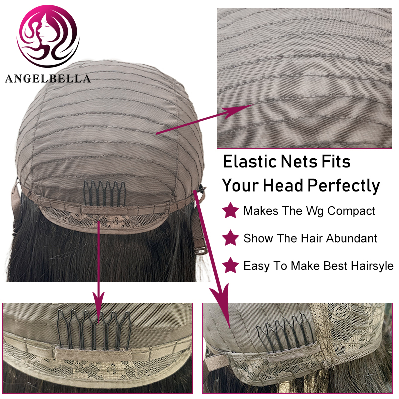 Angelbella cabello recto pelucas de cabello humano con flequillo Cabello humano virgen brasileño 