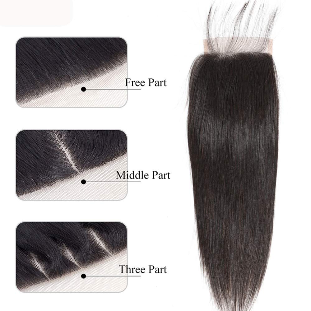 2022 Nuevo estilo 4x4 Cierre de encaje HD Cabello humano recto Cierre de encaje transparente con cabello para bebés Color natural Part libre
