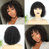Pelucas de cabello humano rizado jerry para mujeres negras con flequillo de color natural