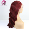 Color rojo ola corporal encaje pelucas delanteras cabello humano virgen