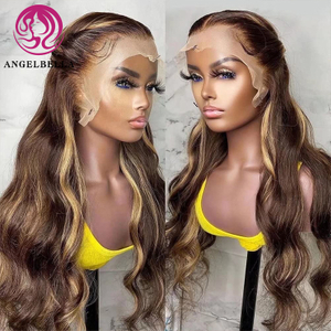 Angelbella DD Diamond Hair 4/27# 13x4 Body Wave Honey Blonde Rubio Cabello humano HD Peluca frontal